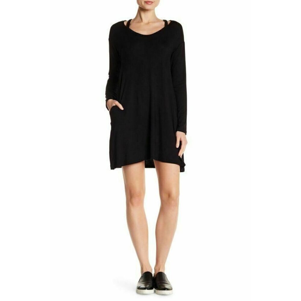Good Luck Gem Black Neck Cutout Long Sleeve Swing Dress Size M